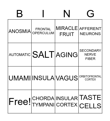 Chemical Senses Review Bingo Card