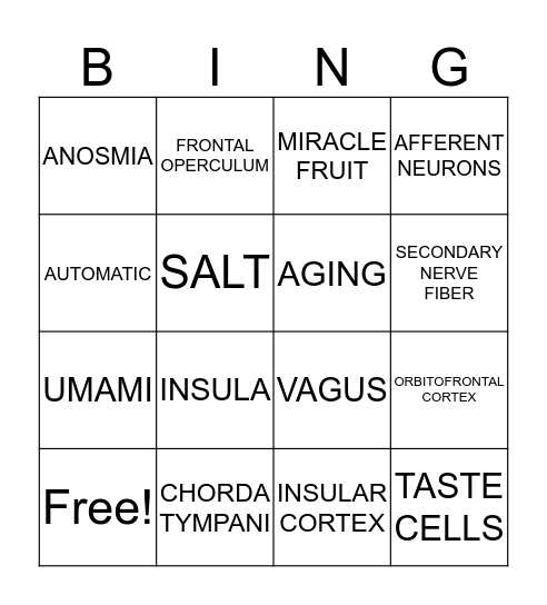 Chemical Senses Review Bingo Card