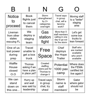 Storm Season Bingo Card