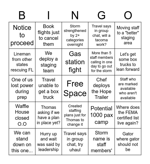 Storm Season Bingo Card