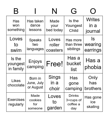 Get to Know You Bingo Card