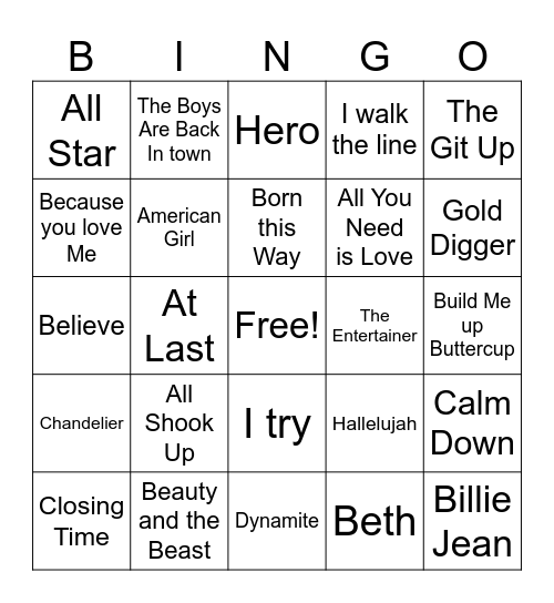 MUSIC Bingo Card