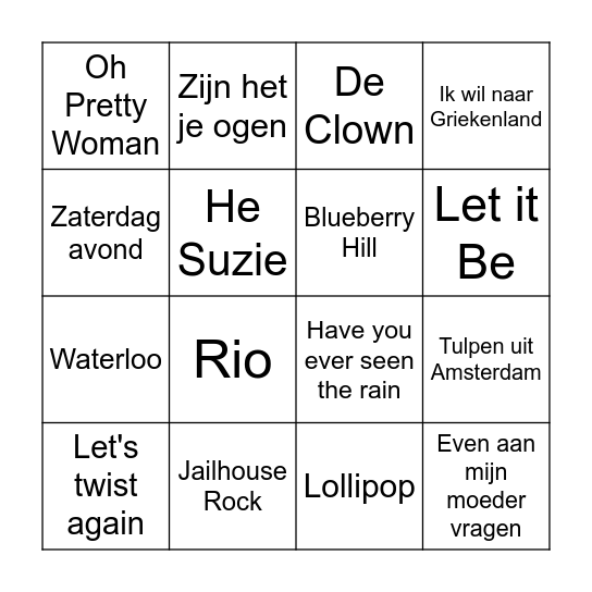 Muziekbingo Kuinre korte ronde Bingo Card