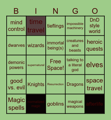 Fantasy Bingo Card