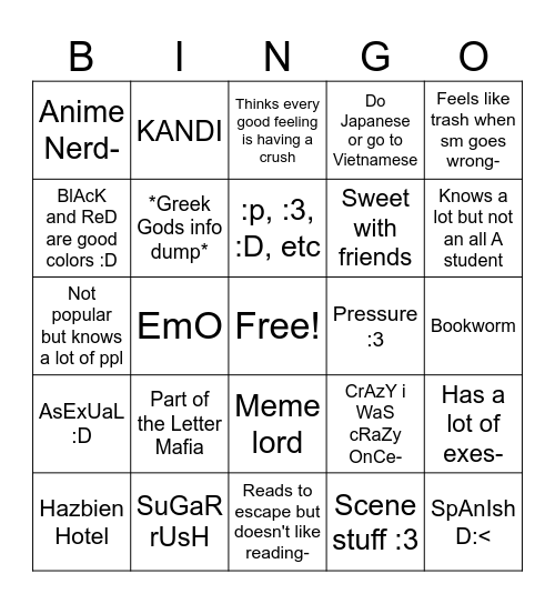 Onyx Bingo! Bingo Card