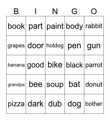 b d p g Bingo Card