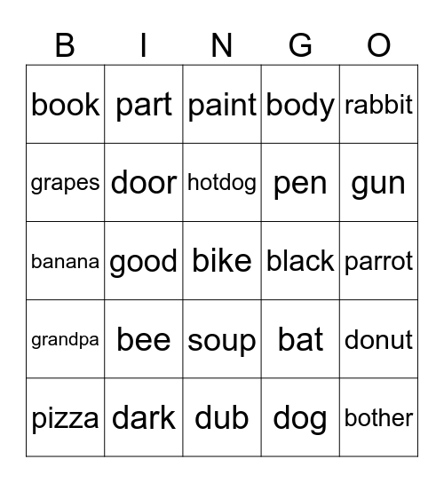 b d p g Bingo Card