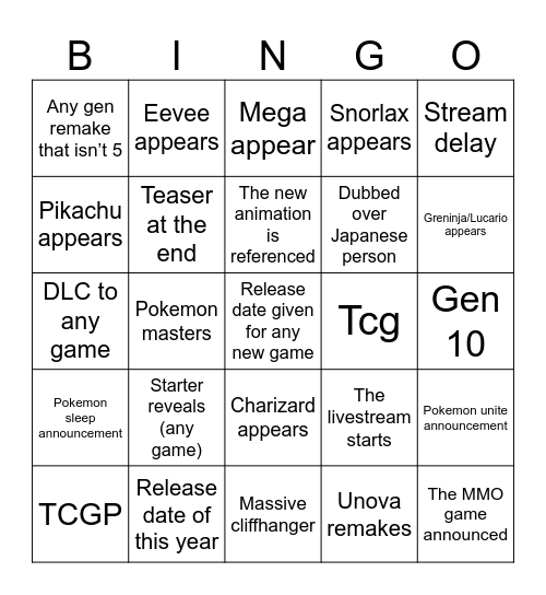 Pokemon presents Bingo Card