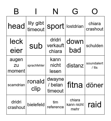 It takes two Bingo Card