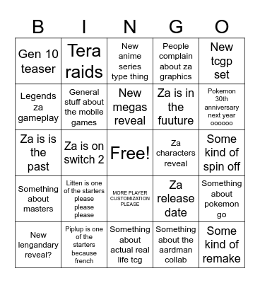 Pokemon day 2025 Bingo Card