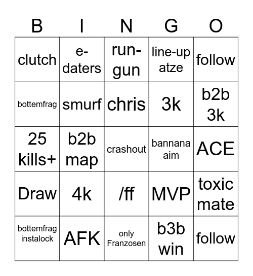 Valo Bingo Card