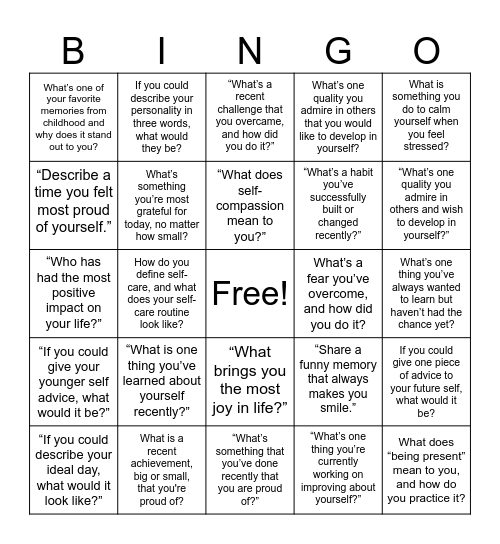 Self-Reflection Bingo Card