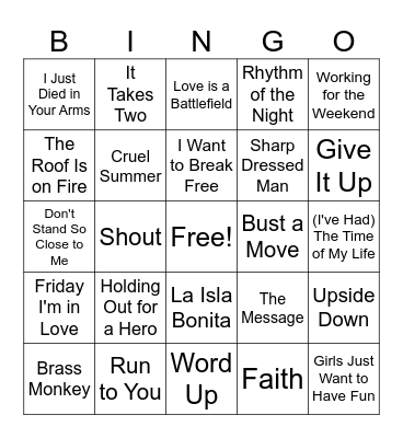 80s Music Bingo Round 4 Bingo Card
