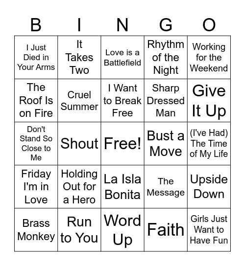 80s Music Bingo Round 4 Bingo Card