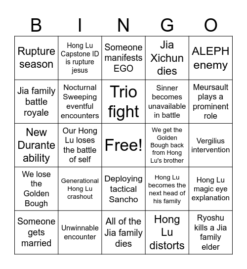 Canto 8 Bingo Card