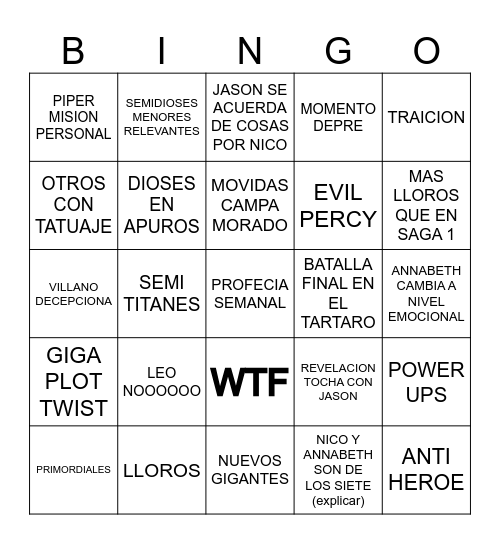 SAGA 2 Bingo Card