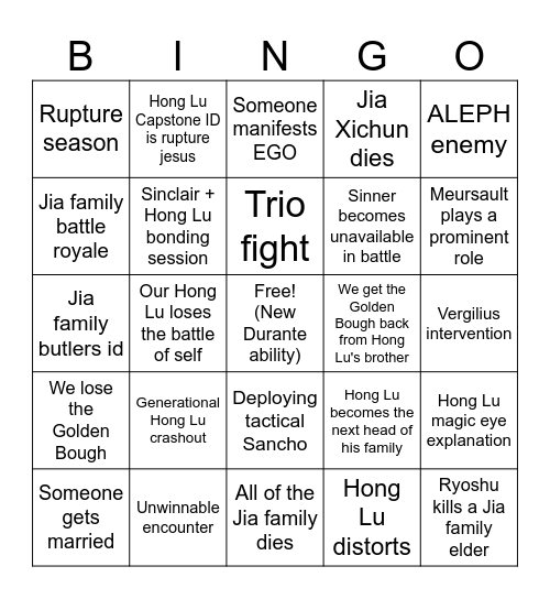 Canto 8 Bingo Card