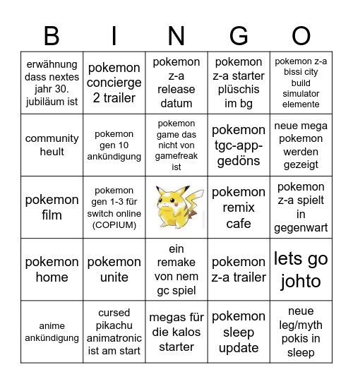 pokemon direct bingo Card