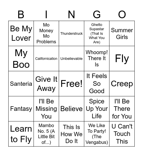 90s Music Bingo Round 2 Bingo Card