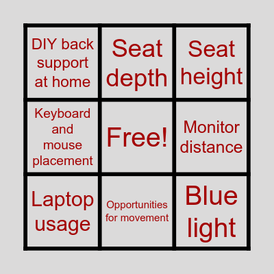 Ergonomics Bingo Card
