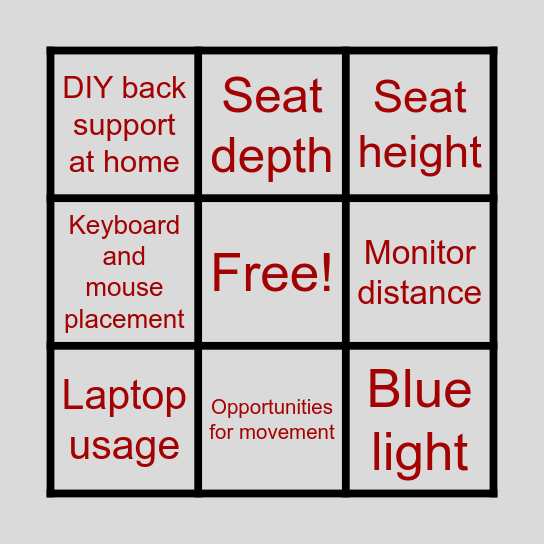 Ergonomics Bingo Card