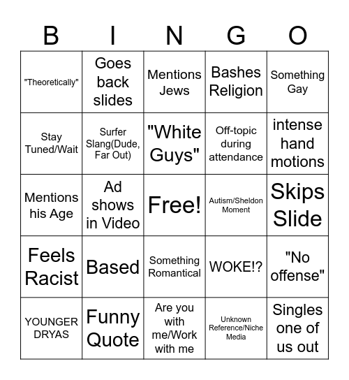 Professor Bingo 3.0 Bingo Card