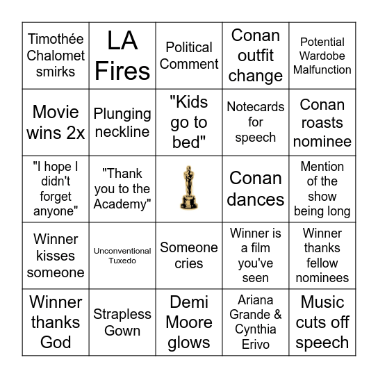 Oscars Bingo 2025 Bingo Card