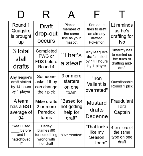 IPDL Draft Bingo Board Bingo Card