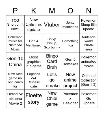 Pokemon Day Bingo Card