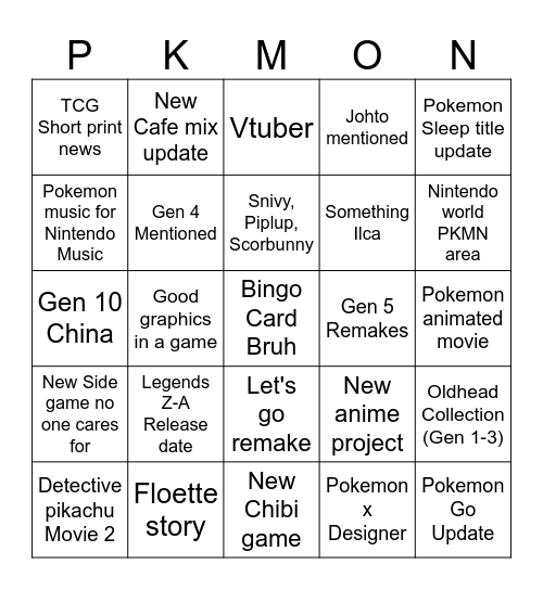 Pokemon Day Bingo Card
