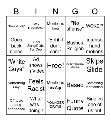 Professor Bingo 3.0 Bingo Card