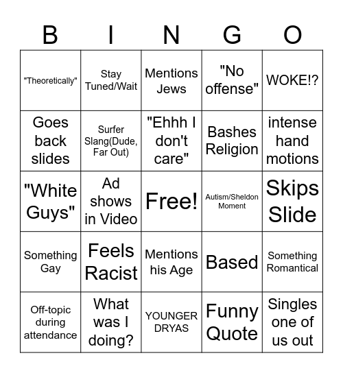 Professor Bingo 3.0 Bingo Card