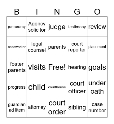 Court BINGO for child in foster care Bingo Card