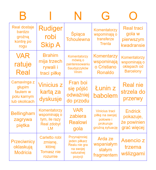 Real Madryt live bingo (home) Bingo Card