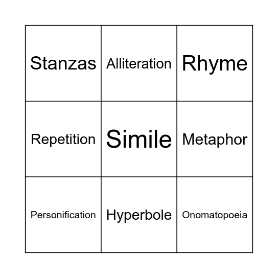 Poetic Device Bingo Card