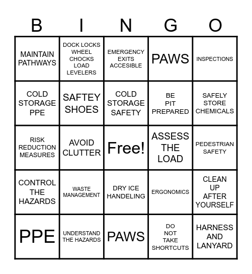 DC SAFTEY BINGO Card