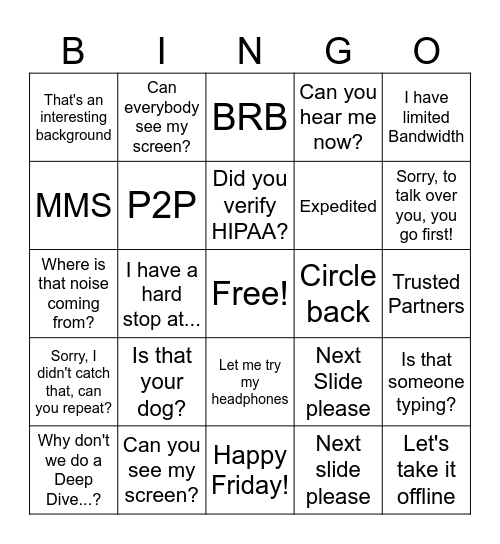 Work #2 Bingo Card