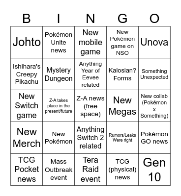 Pokémon Day 2025 Bingo Card