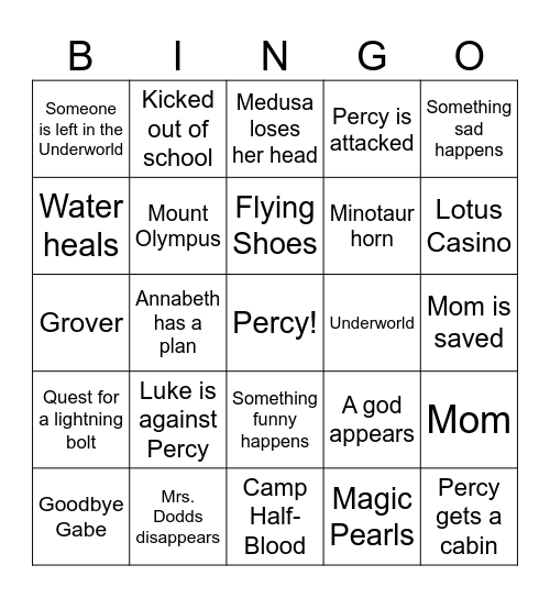 Lightning Thief Bingo Card