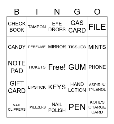 WHAT'S IN YOUR PURSE Bingo Card