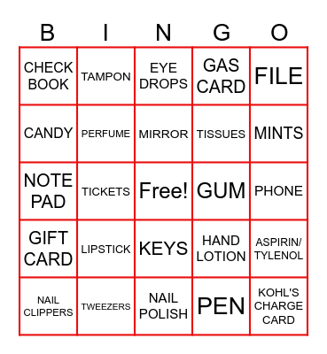 WHAT'S IN YOUR PURSE Bingo Card