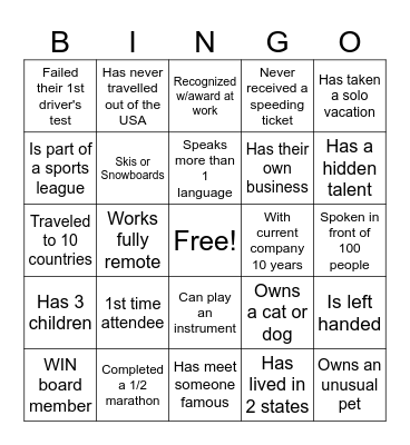 Women’s Industry Network Bingo Card