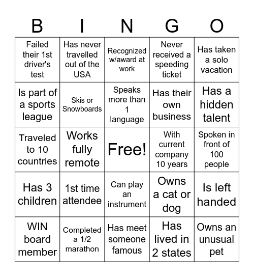 Women’s Industry Network Bingo Card