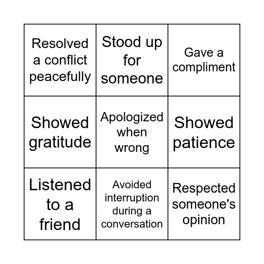 Empathy Bingo Card