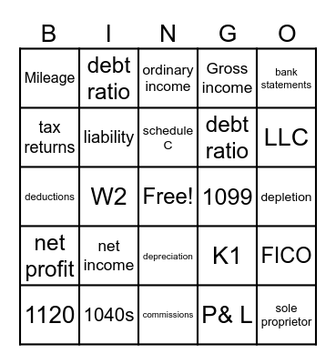 Self-Employed Bingo Card
