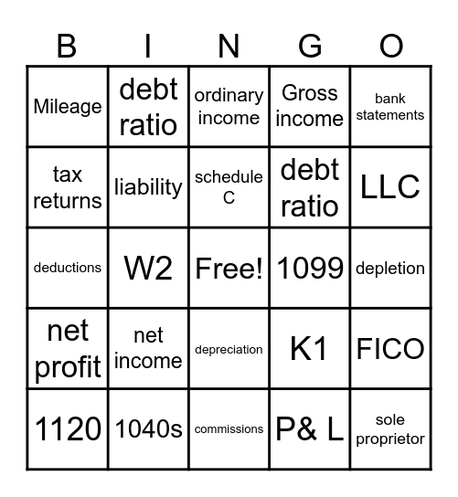 Self-Employed Bingo Card