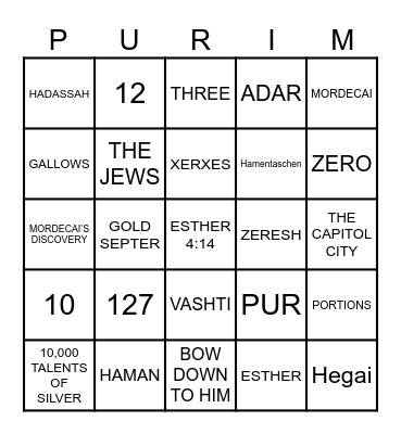 PURIM Bingo Card