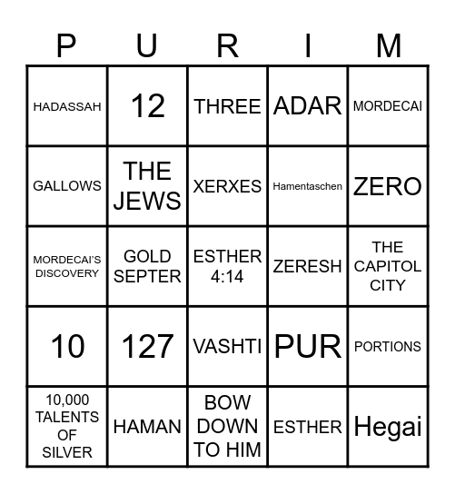 PURIM Bingo Card