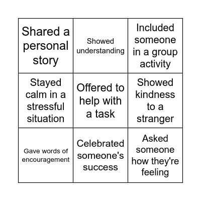 Empathy Bingo Card