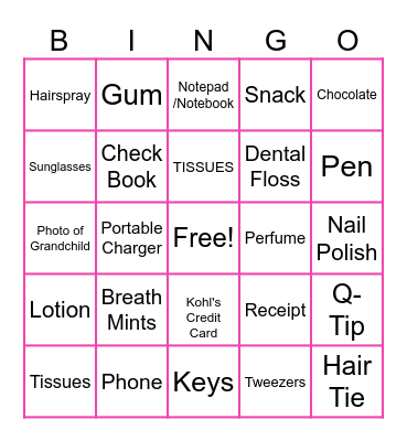 WHAT'S IN YOUR PURSE BINGO Card